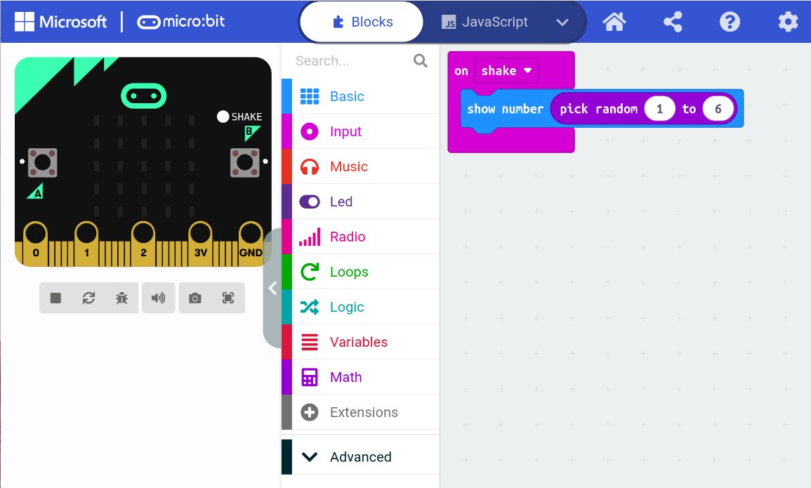 Et visuelt program i MakeCode