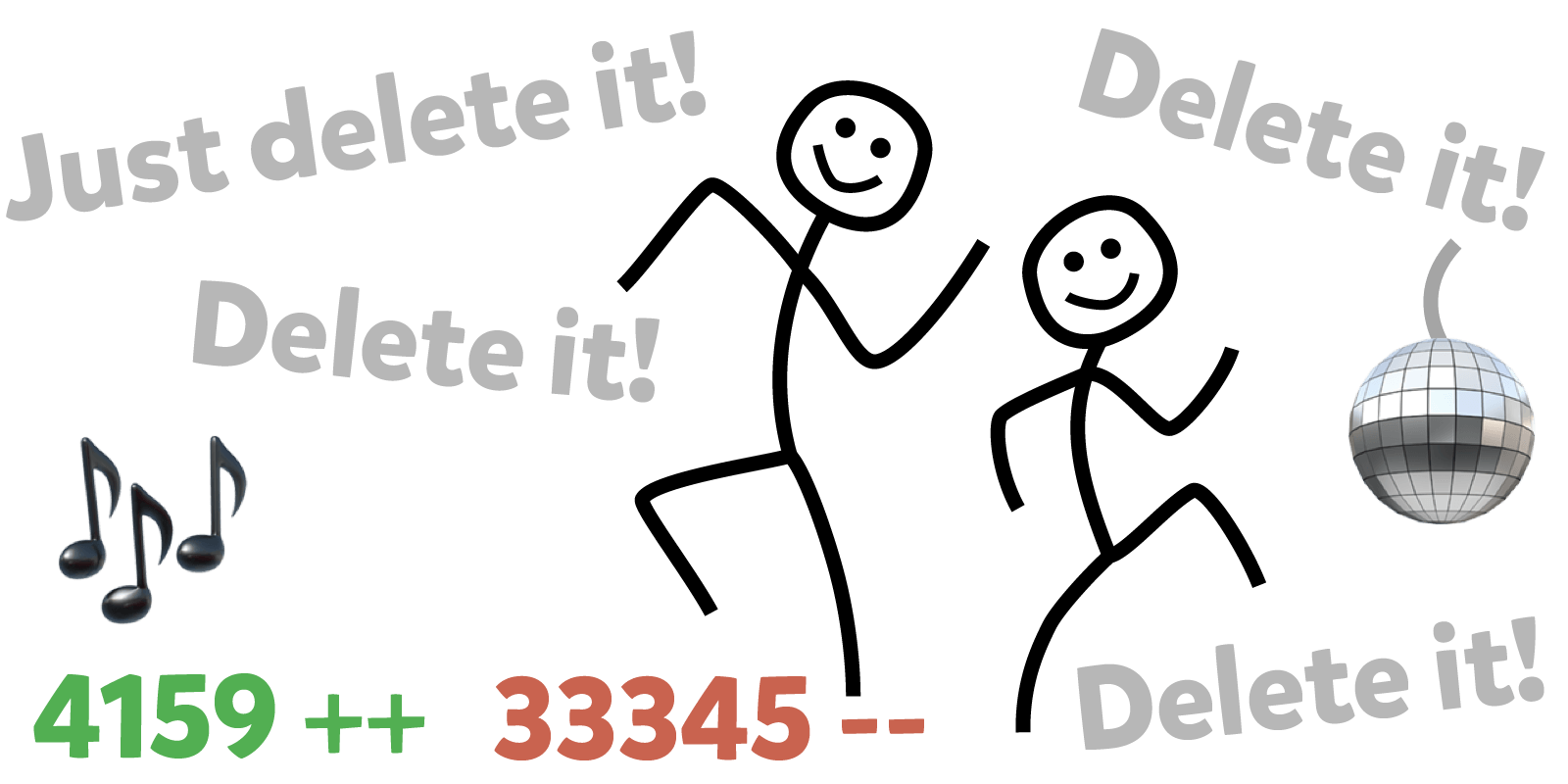 Tegning av to utviklere som danser